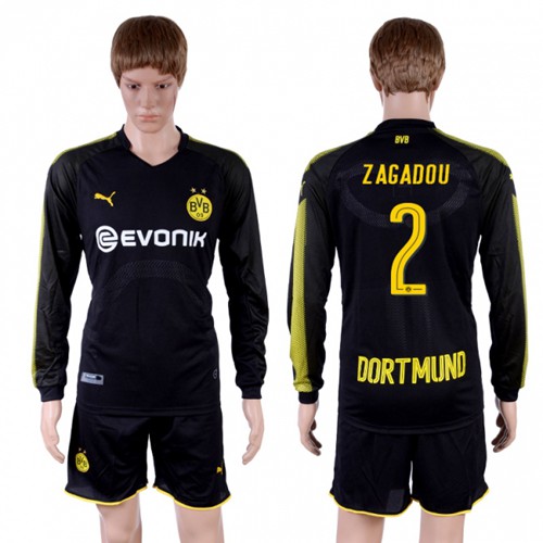 Dortmund #2 Zagadou Away Long Sleeves Soccer Club Jersey - Click Image to Close